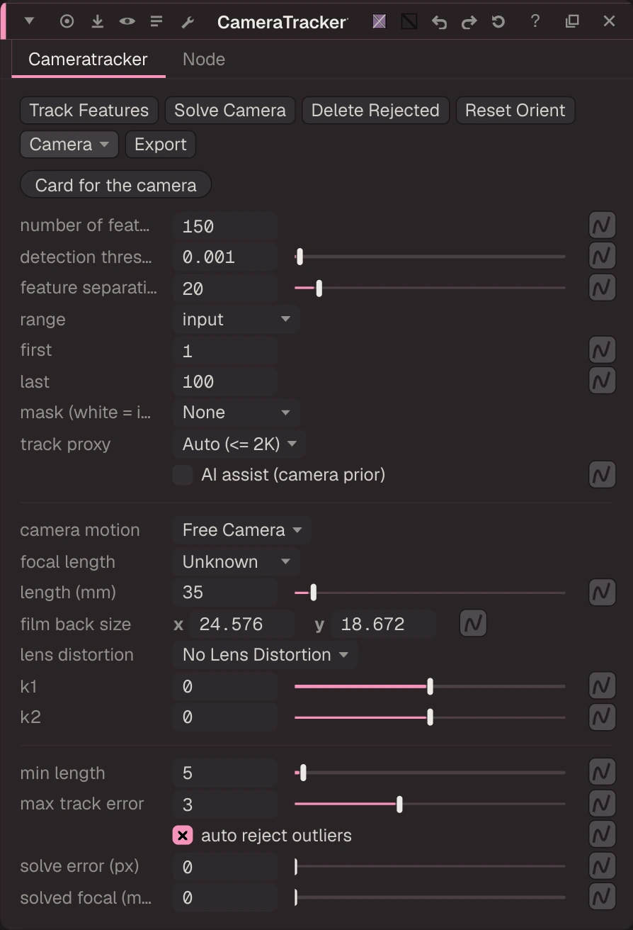 CameraTracker properties