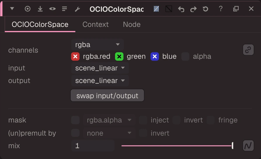 OCIOColorSpace properties